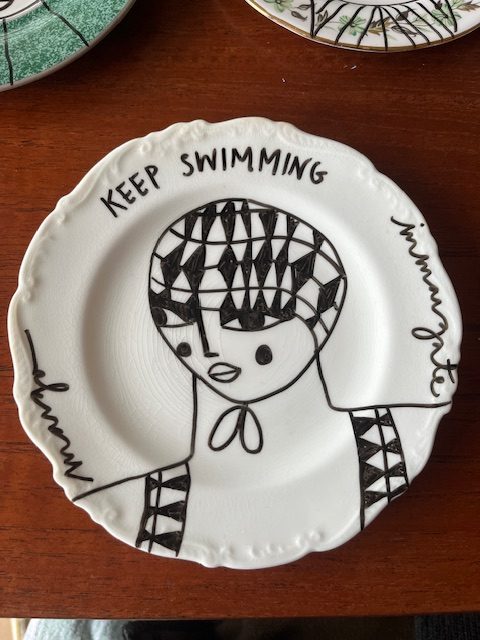 swimming cap woman plate