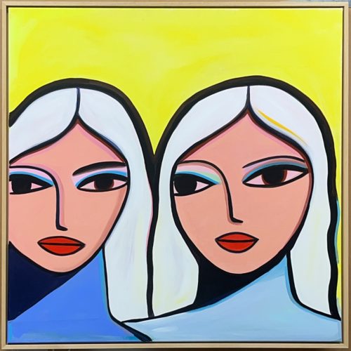 Sisters on Yellow (framed canvas)