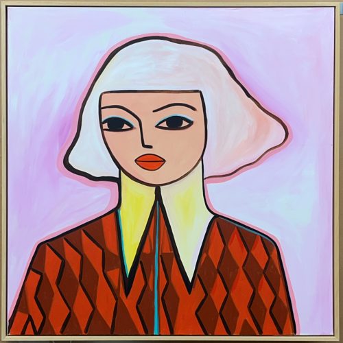 Girl in Red Diamond Shirt (framed canvas)